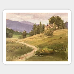 Vintage Oil Painting Landscape Nature Barn Trail Sticker